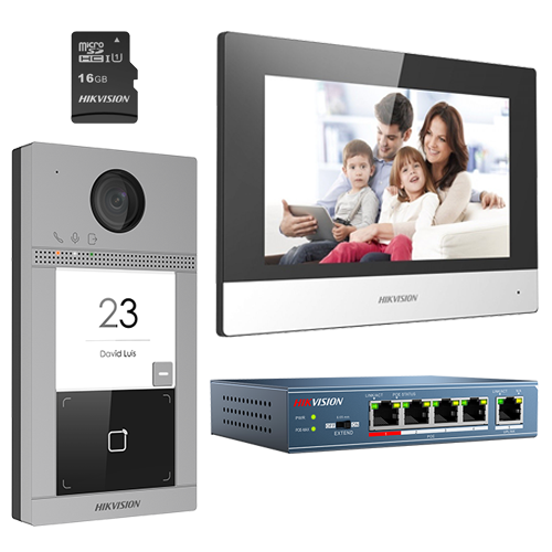 KIT videointerfon HIKVISION pentru o familie, Wi-Fi 2,4 GHz, monitor 7 inch